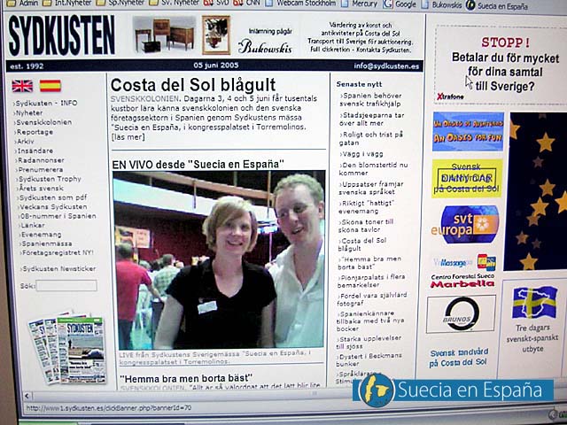 SV: Jag & Co är ett företag som bland annat ligger bakom succeerna www.sydkusten.es och eposttidningen Veck@ns <br /><br />Sydkusten De installerade en LIVEkamera från mässan som kopplades till Sydkustens hemsida.<br /><br />ESP: La empresa Jag & Co estan detrás de los exitosos www.sydkusten.es y el periódico semanal por correo electrónico <br /><br />"Veck@ns Sydkusten". Instalaron una camara web en vivo desde la feria.