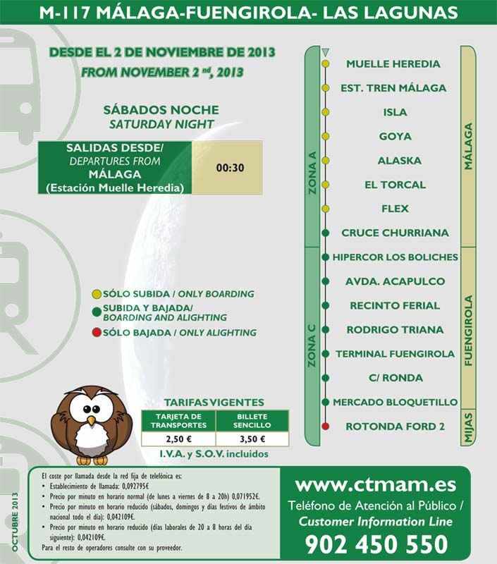 Lördag 2 november startar den nya nattbussen från Málaga till Fuengirola, på inrådan av Sydkusten.