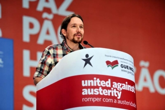 Den spanske missnöjesledaren Pablo Iglesias har i stor utsträckning länkat sitt parti Podemos framtid till Syrizas i Grekland. Foto: Bloco