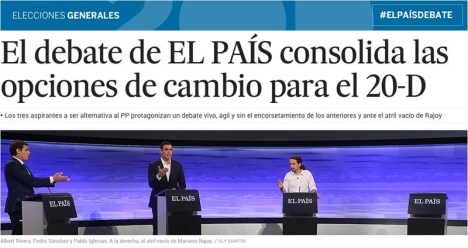 Rajoys talarstol sattes upp symboliskt tom. Källa: El País