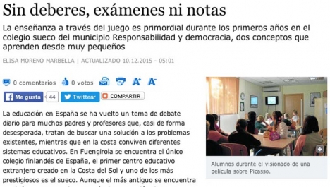 Artikeln om Svenska skolan i Marbella, i tidningen Málaga Hoy.