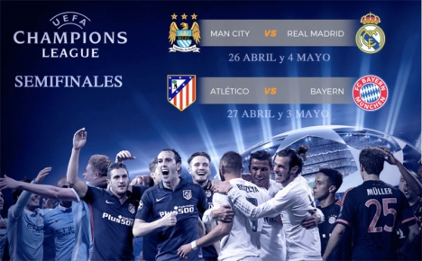 Real Madrid möter Manchester City och Atlético Madrid tar sig an Bayern München i semifinalerna i Champions League.