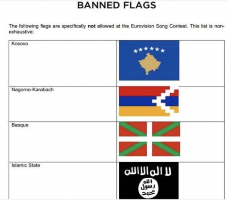 Den grundlagsenliga baskiska flaggan likställs med den tillhörande Daesh och ligger till och med intill på listan över bannlysta fanor i Eurovision Song Contest.