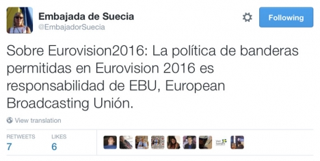Sveriges Ambassadör i Madrid Cecilia Julin klargjorde på Twitter att ansvaret för listan inte ligger hor svenska myndigheter, även om finalen i år hålls i Stockholm.