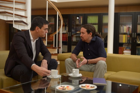 Samtalen mellan socialistledaren Pedro Sánchez och Pablo Iglesias från Podemos har varit få och fruktlösa. Foto: Podemos