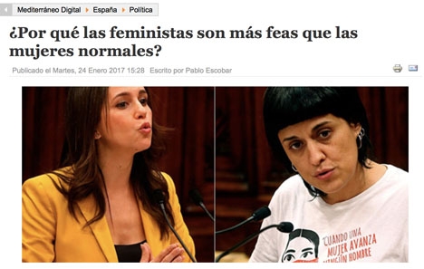 En av flera falska nyheter som publicerats av Mediterráneo Digital är att det skulle vara vetenskapligt bevisat att feminister som regel är fulare än 