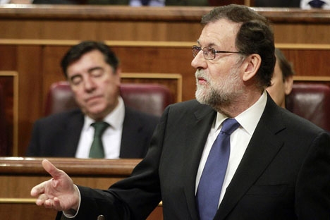 Rajoy kallas i egenskap av ordförande för Partido Popular.