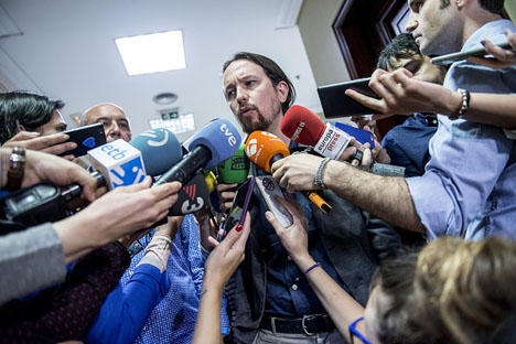 Ledaren för Podemos Pablo Iglesias har än en gång lyckats rikta all uppmärksamhet mot sig. Foto: Podemos