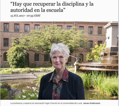 Inger Enkvist intervjuas i tidningen El País.