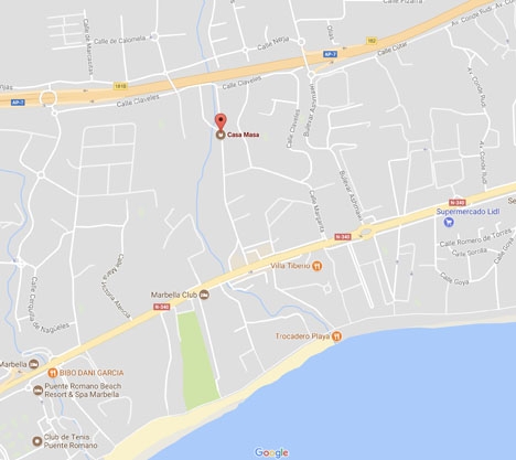 Bordellen ligger norr om Marbella Club, vid Golden Mile. Foto: Google Maps