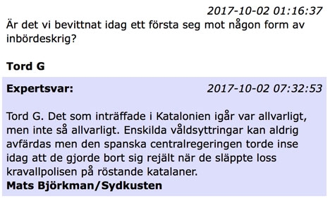 Under hela söndagen svarade jag på läsarnas frågor om Katalonien på 