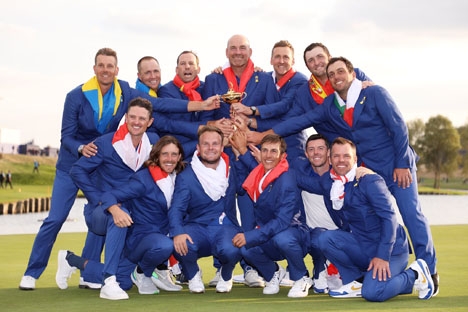 Europa tog 30 september tillbaka Ryder Cup-trofén, genom att besegra USA med 17,5 mot 10,5 poäng. Foto: Twitter/Ryder Cup Europe