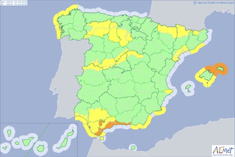 Beredskapen omfattar hela Costa del Sol och resten av kustbandet till och med Gibraltar. Bild: Aemet