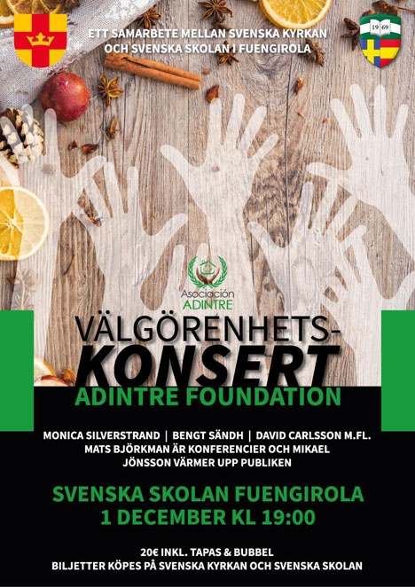 Välgörenhetskonserten hålls lördag 1 december i Svenska skolan i Fuengirola.