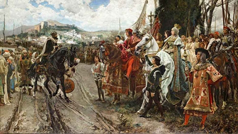 Tavla som skildrar Granadas fall i händerna på de katolska kungarna Ferdinand och Isabel. Precis som termen 