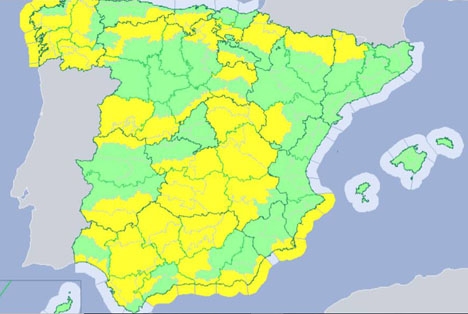 Så kallad gul beredskap är utlyst längs en stor den av den spanska medelhavskusten. Foto: Aemet