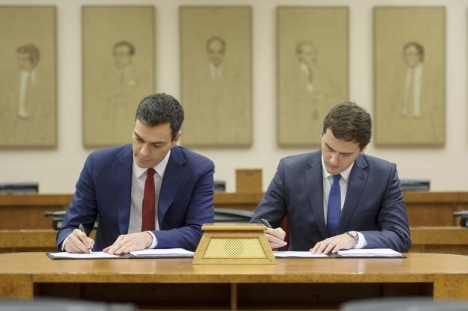 Sánchez och Rivera undertecknade för tre år sedan ett koalitionsavtal till ingen nytta, men nu när de har majoritet tillsammans är detta uteslutet, åtminstone för Ciudadanos.