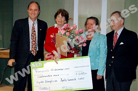 Pristagaren Agneta Bengtsson med Sydkusten Mats Björkman samt Rose-Marie Wiberg och Karl-Gunnar Dybing från SEB Private Bank.