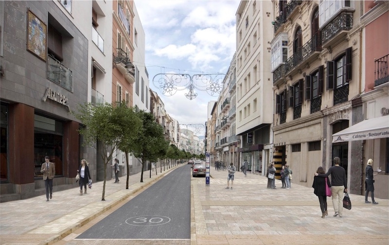 Ombyggnationen av gatorna Carretería och Älamos i gamla stan i Málaga, är ett av projekten som riskerar förlora sitt EU-stöd om det inte påbörjas inom kort. Foto: Ayuntamiento de Málaga
