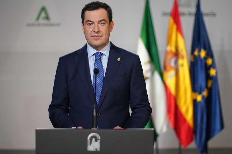Juanma Moreno annonserar att perimeterkarantänen i Andalusien består och kan även komma att skärpas. Foto: Junta de Andalucía