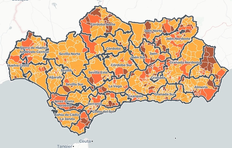 På www.mapacovid.es går det att konsultera vilken typ av perimeterkarantän som gäller för varje kommun. Foto: Junta de Andalucía