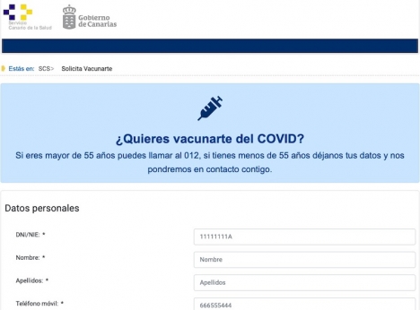 Samtliga invånare på Kanarieöarna kan nu ansöka om tid för vaccination via webben. Foto: Gobierno de Canarias