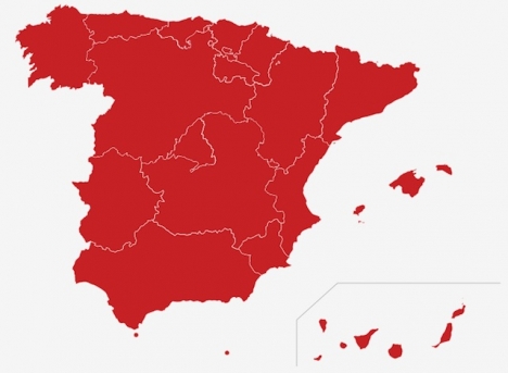 Hela Spanien mångdubblar i dagsläget gränsen för extrem smittrisk.