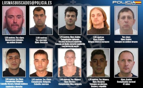 Listan över de tio mest efterlysta brottslingarna i Spanien är mycket varierad.