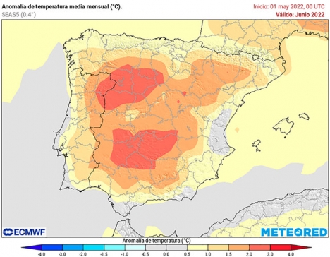 Karta från Meteored som anger var de största temperaturförändringarna registrerades i maj.