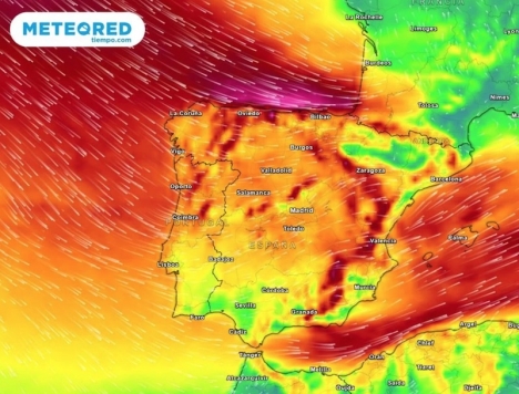 Vinterstormarna Gérard och Fien har sammanfallit denna vecka i Spanien. Karta: Meteored