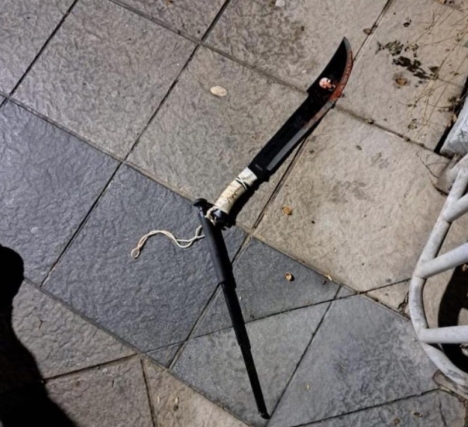 Foto som delats på Twitter av det blodiga mordvapnet.