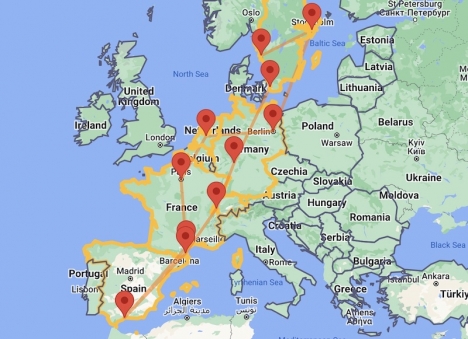 Så här ser vår resplan ut just nu. Vi får se hur det blir i verkligheten! Bild: Interrail.eu