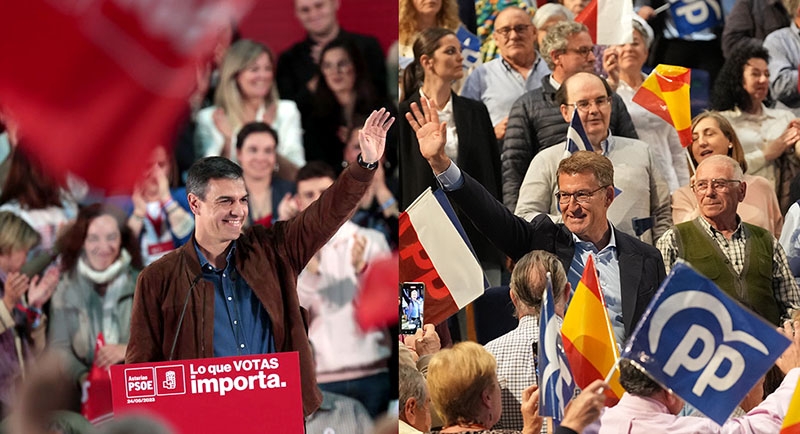 Varken Pedro Sánchez eller Alberto Núñez Feijóo var kandidater i lokalvalet, men båda använde årets kommun- och regionval som språngbräda inför det kommande riksvalet senare i år. Foto: PSOE/PP