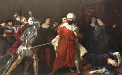 Målning från 1850 som skildrar det misslyckade mordförsöket i Málaga på det katolska kungaparet.