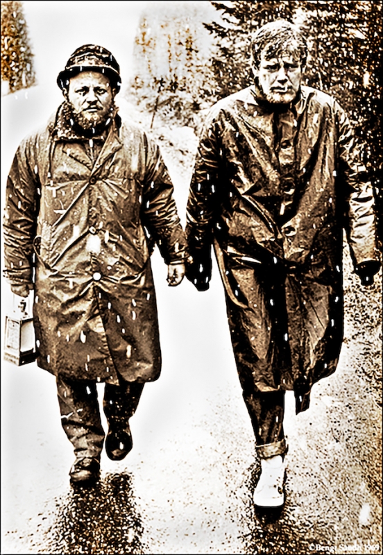 Trubadurerna Sid Jansson och Lasse Göransson, fotograferade av Bengt Sändh, under de tres uppmärksammade och strapatsfyllda vandring från Stockholm till Falsterbo 1969.