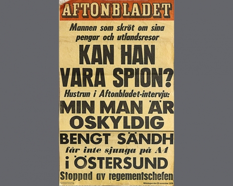 Denna löpsedel från Aftonbladet bidrog till att fylla lokalen vid Bengt Sändhs framträdande i Östersund 1976.