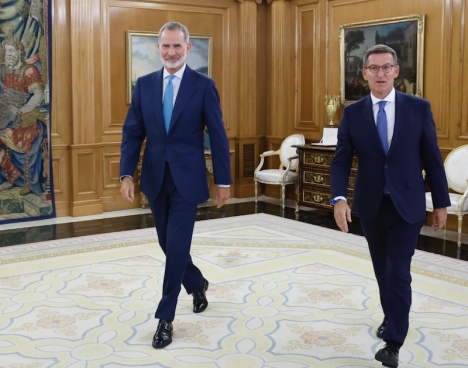Alberto Núñez Feijóo fick bekräftat kort efter sitt möte med kung Felipe, den 22 augusti, att PP-ledaren får förtroendet först att försöka bli vald till regeringschef av parlamentet. Foto: Casa Real