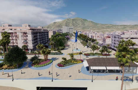 Skiss över den planerade nya boulevarden som sammanbinder strandpromenaden med centrum. Foto: Ayto de Estepona