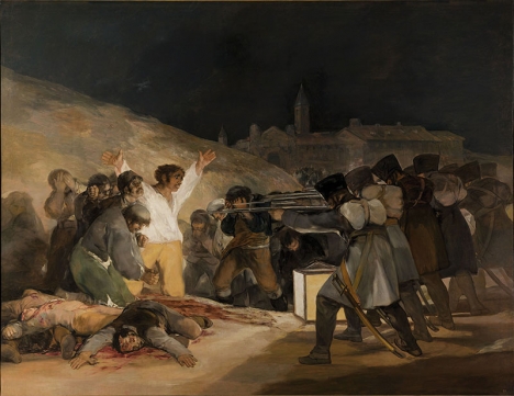 Upproret mot fransmännen startade den 2 maj 1808 i Madrid. Dagen efter avrättade fransmännen tusentals motståndare, något som fångades i denna kända tavla av hovmålaren Francisco de Goya.