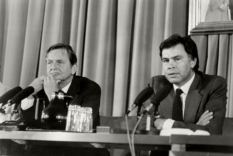 Dåvarande statsministern Olof Palme med den spanske regeringschefen Felipe González i samband med ett besök i Madrid 1984. Foto: Ministerio de la Presidencia, Gobierno de España