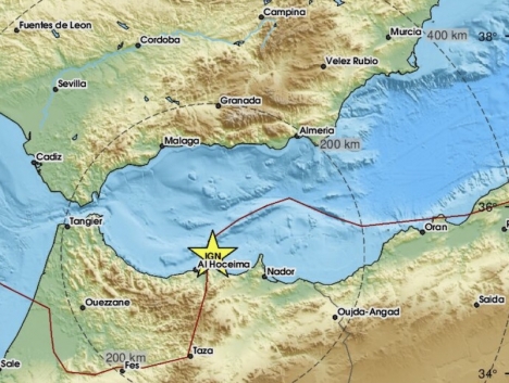 Skalvet hade sitt epicenter nära den spanska eklaven Melilla. Karta: EMSC