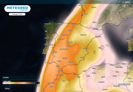 Bara några veckor efter det senaste sandfenomenet spås åter omfattande ”calima” både i Spanien och stora delar av västra Europa. Karta: Meteored