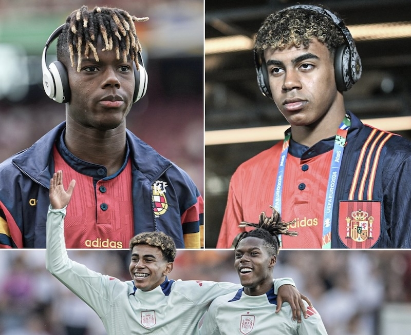 De nya spanska stjärnorna Nico Williams och Lamine Yamal hade med all säkerhet aldrig fötts i Spanien, än mindre spelat för spanska landslaget, om Vox fått styra. Foto: @ESPNFC/X