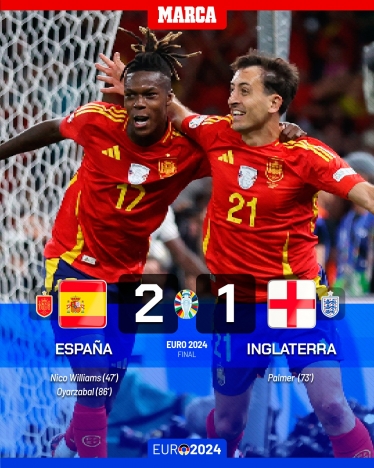 Två baskiska spelare, Athlétic de Bilbaos Nico Williams och Real Sociedads Mikel Oyarzábal gjorde Spaniens två mål i finalen mot England. Bild: Marca