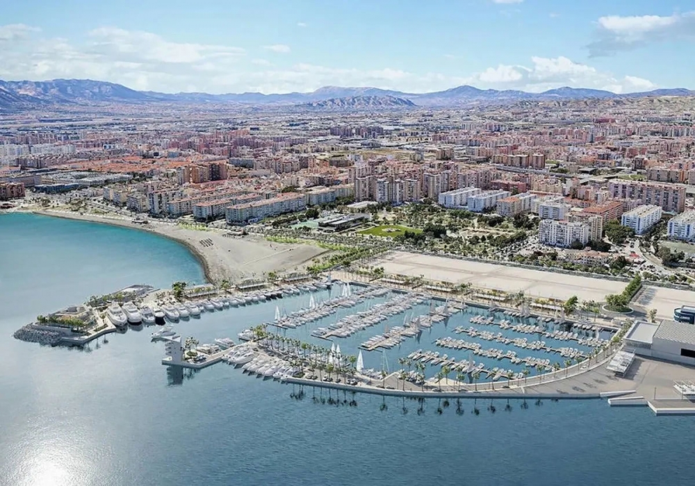 Den planerade fritidshamnen ska byggas intill Guadalmedinaflodens mynning, i västra Málaga stad. Skiss: Ayto de Málaga