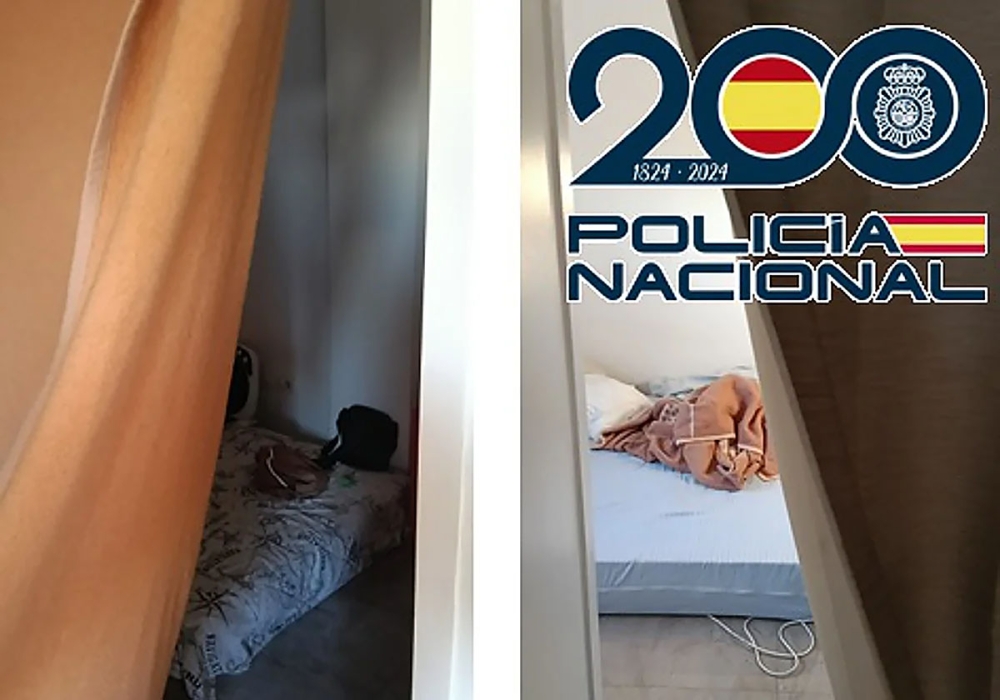 Polisens utredning avslöjade att migrantarbetare tvingades bo och arbeta under nedvärderande förhållanden. Foto: Policía Nacional