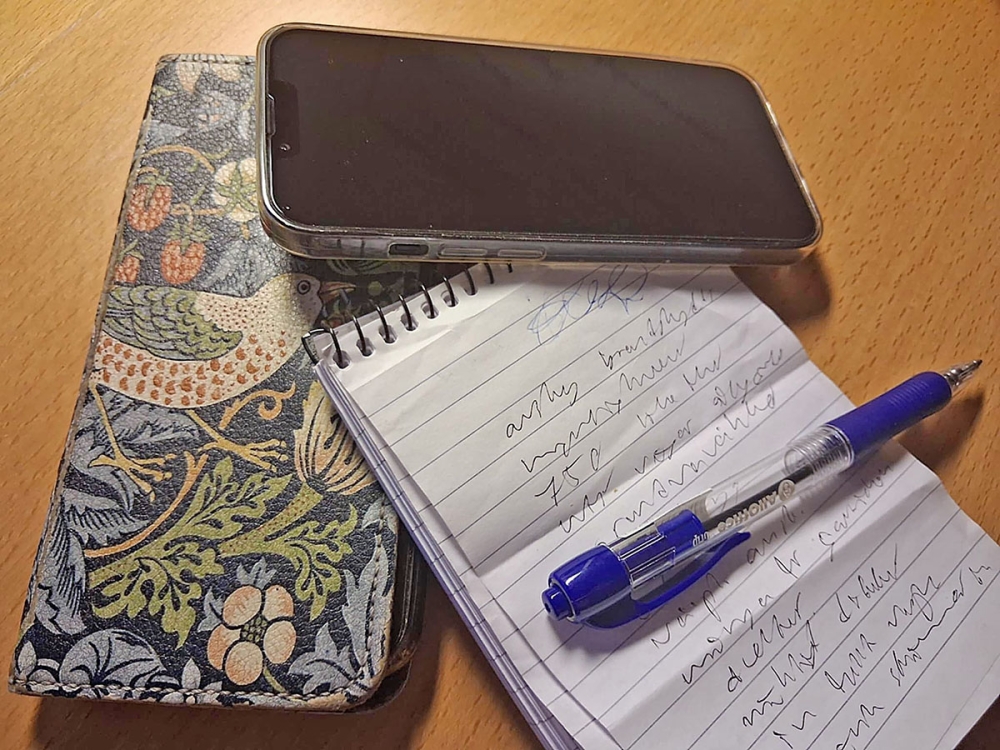 Varken mobiler eller hjärna fungerade längre, det var bara att hoppas att jag skulle kunna tyda anteckningarna i blocket.