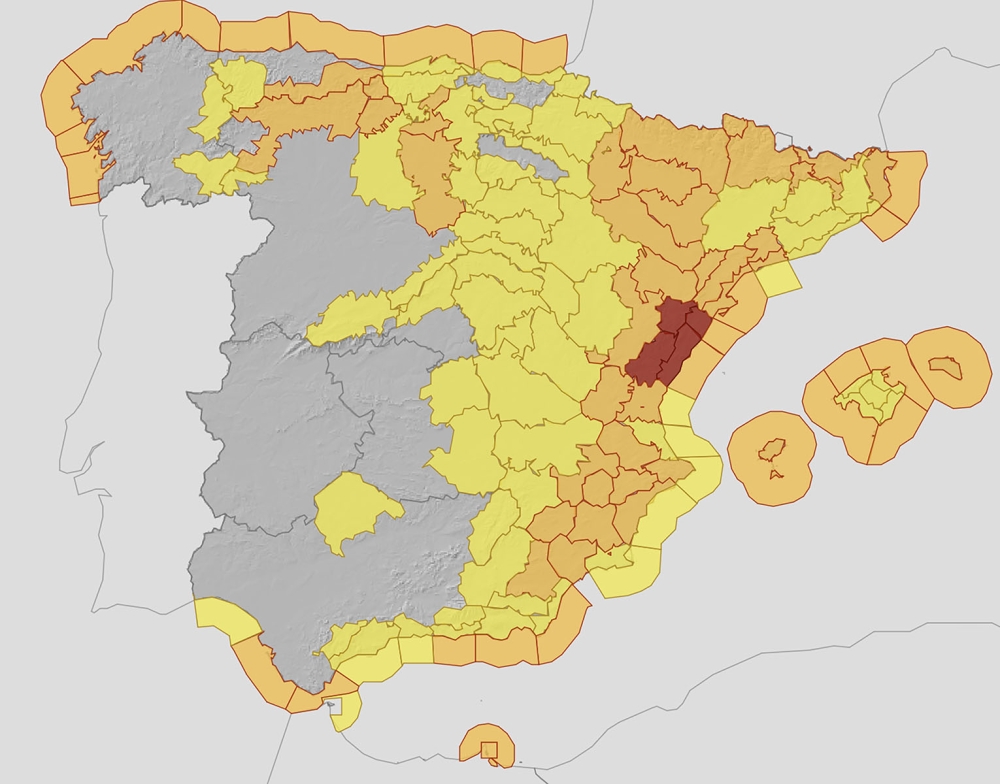 Vinterstormarna i år ger Spanien i allmänhet och Andalusien i synnerhet knappt något andrum. Karta: Aemet