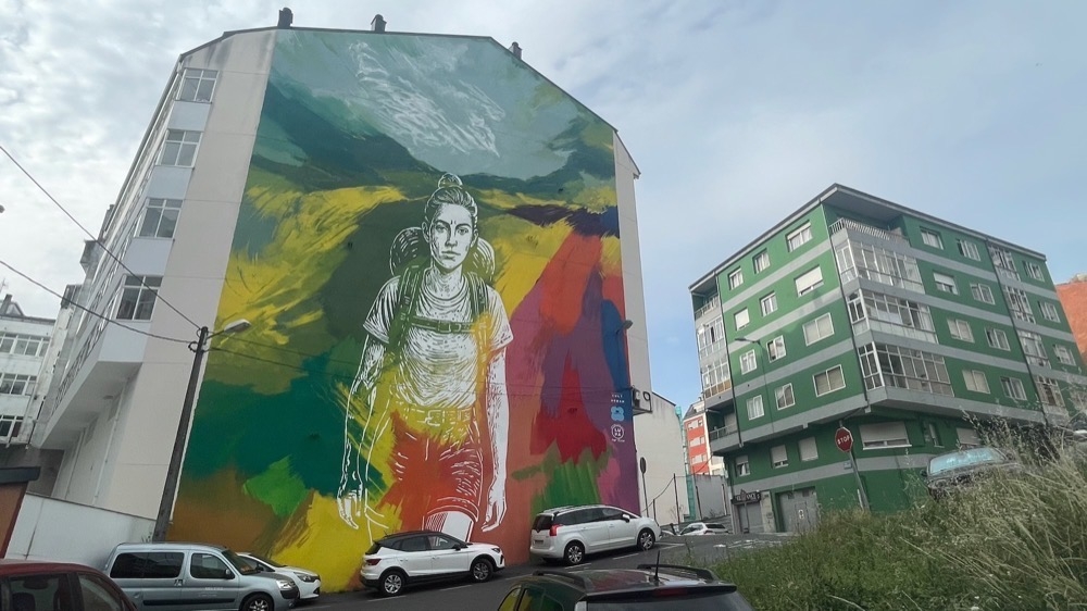 Pilgrimerna som passerar Lugo på väg till Santiago de Compostela har sin egen mural.