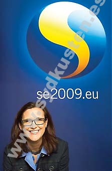Sverige tar över ordförandeklubban i EU 1 juli, efter Tjeckien och före Spanien. Öppenhet, effektivitet och dialog är några av ledorden för den svenska logotypen som presenterades i mars av EU-minister Cecilia Malmström. Foto: Mikael Lundström